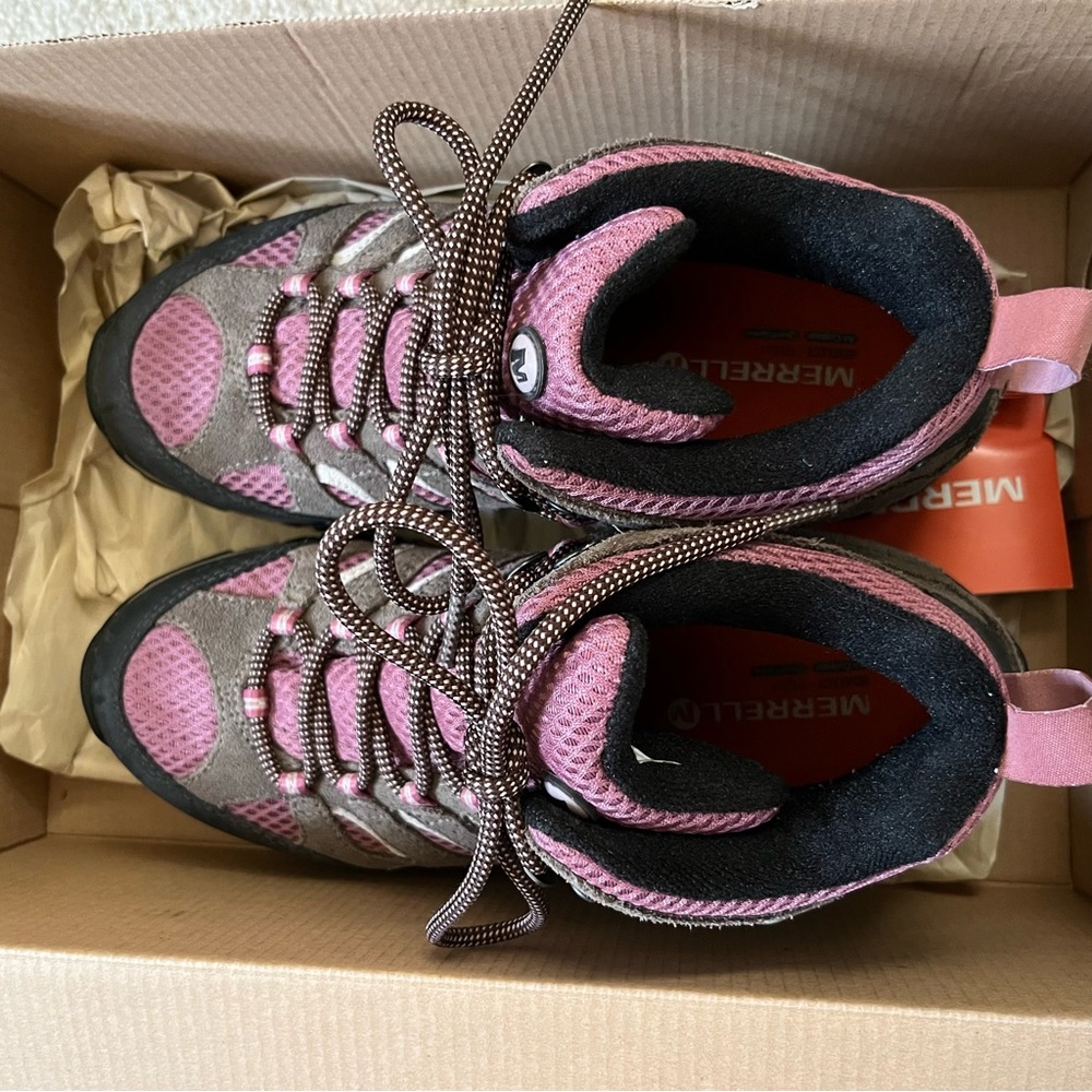 Merrell Moab Mid Waterproof Pink Brown Hiking Boots Vibram 7.5 - Picture 2 of 7
